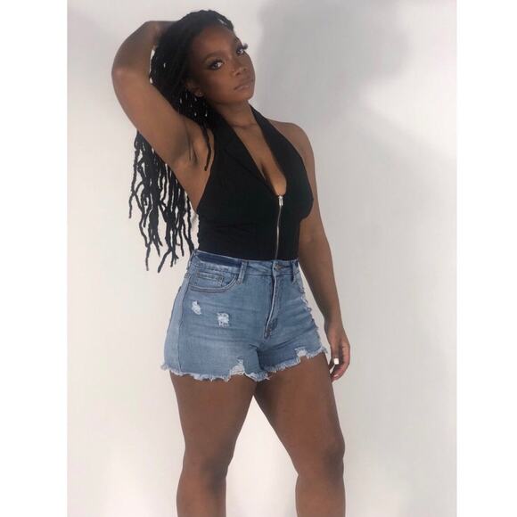 NWT Tea N Cup Bodysuit Womens L Black Halter Sleeveless Zip Front Sexy Clubwear - Picture 3 of 8